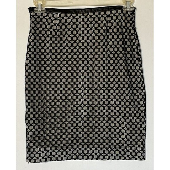 Diane Von Furstenberg DVF Black Tan Lace Lamb Leather Trim Pencil Skirt - Picture 2 of 11